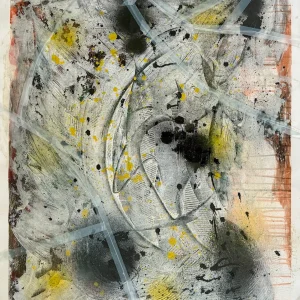 Apstraktne slike, slike na platnu, mix medija na papiru, teksturirani apstraktni motivi, žuto crna boja.