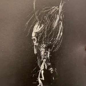 Crni konj ili bijeli konj kreda/pastela na papiru