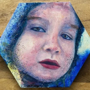 Portret dečaka na heksagonalnom platnu rađen tehnikom ulje na platnu