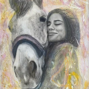 Portret žene sa konjem na platnu