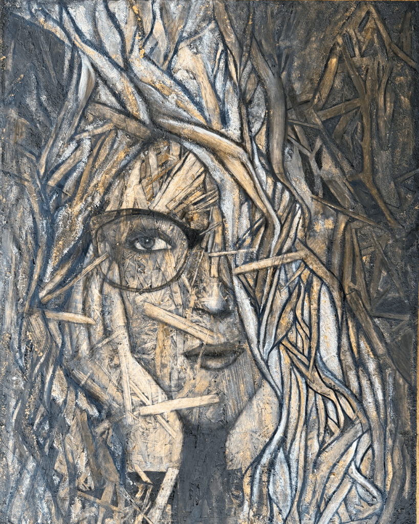 Portret zene na osb ploci ili platnu