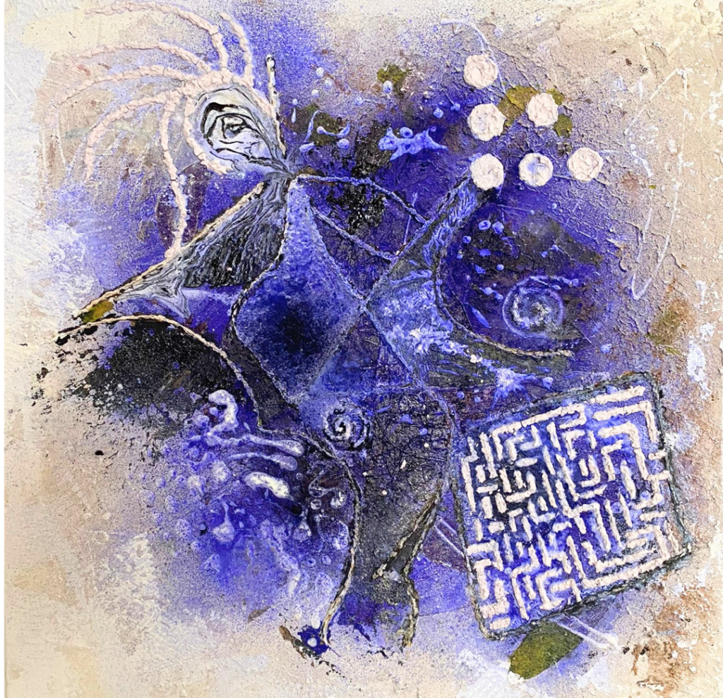 Apstraktna umetnicka slika u mešanoj tehnici